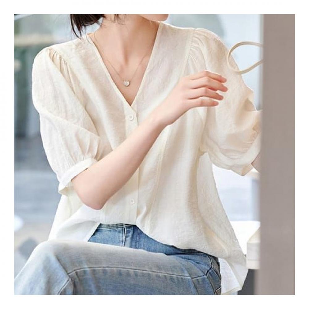 NaVaVa Women Thin V Neck Asymmetric Short sleeVe Blouse Nb2109