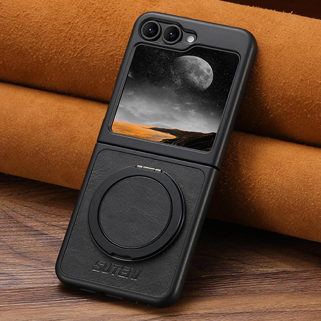 Higth Quality Busine Sle Magnetic Wireless Charging Phone Case for Samsung Galaxy Z Flip 7 6 5 360° Rotating Holder Leather Cover