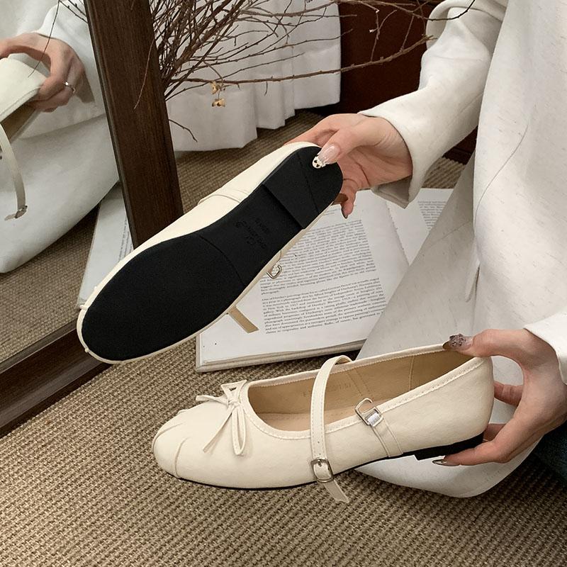 Fashion Pink Fashion Buckle Strap Women Mary Flats Shoes Female Butterfly-Knot Footwear Round Toe Ladies Flats Shallow Shoes Lady
