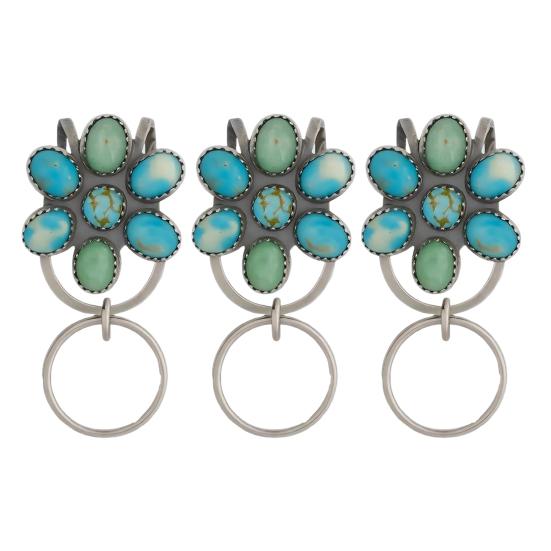 Turquoise Inlaid Bag Clip Key Holder Bohemian Style Flower Design Key Finder Car Keychain