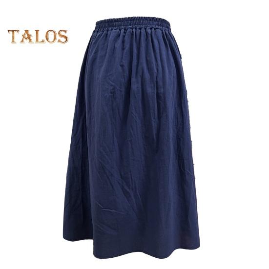 Damen-Midirock, elastisch, hoch tailliert, schlankmachender Stil, wadenlanger Rock mit Taschen, einfarbig, mit Knöpfen verziert, A-Linien-Rock