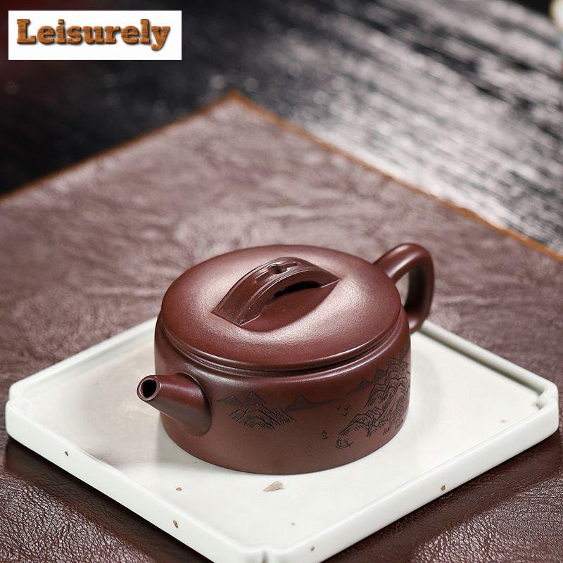 180ml Yixing Purple Clay Teapots Artists Handmade Large Caliber Pot Raw Ore Dragon's Blood Sand Tea Maker Kettle Zisha Tea Set