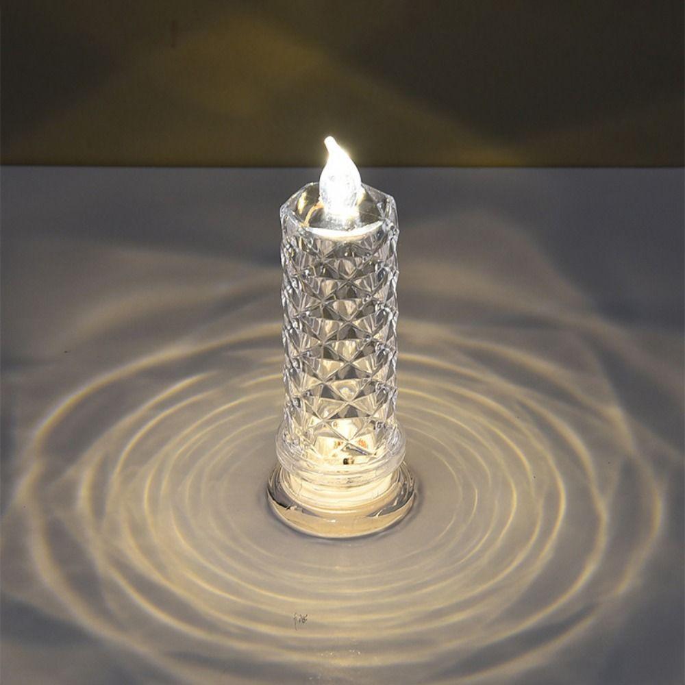 2Pcs Rose Projection Crystal LED Candle Light Battery Powered Transparent Christmas Decoration Lights Simulation Candle