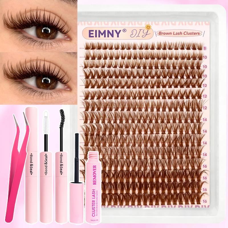 Brown DIY Lash Cluster Kit Soft Fluffy Warm-Toned False Lashes Match Light Brown Hair for Cosplay