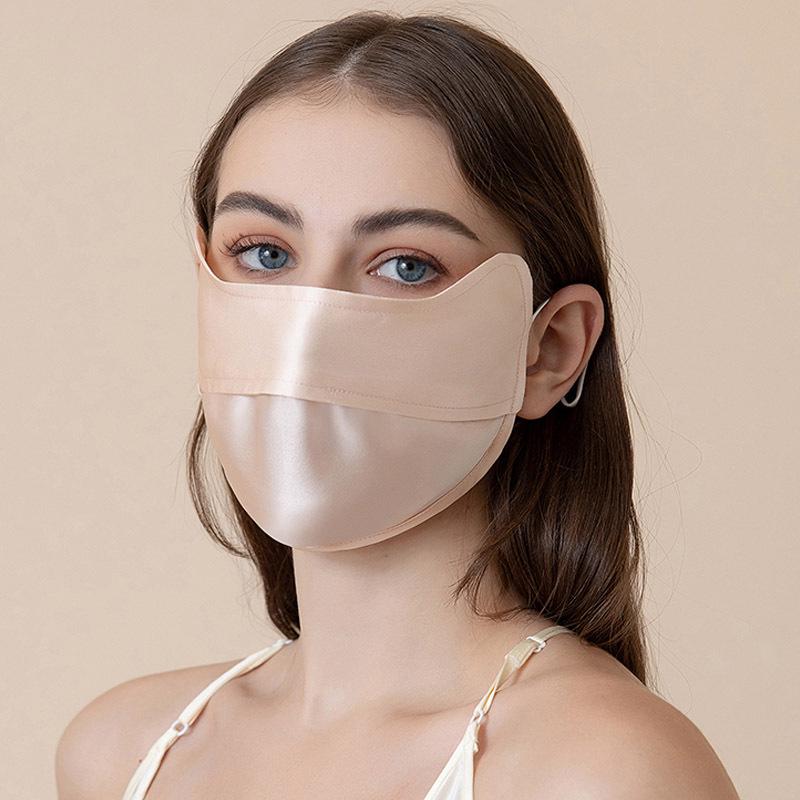 Women's Summer Silk Sun Protection Mask - 100% Mulberry Silk, Anti-UV, Breathable Veil with Eye Corner Shield.