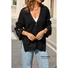 2026 Neue modische V-Ausschnitt Strickjacke Lockerer Pullover Langarm Tasche Oberteil