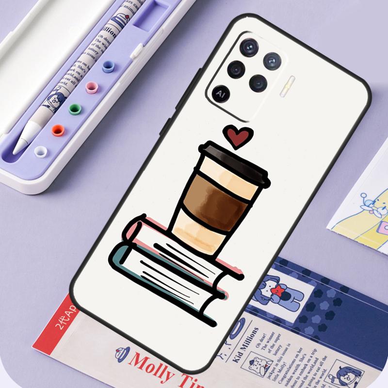 

Books And Coffee For Oppo A17 A18 A94 A74 A54 A15 A38 A58 A78 A98 A40 A60 A80 A16 A76 A96 A57 A77 A5 Pro Case OPPO A98 5G