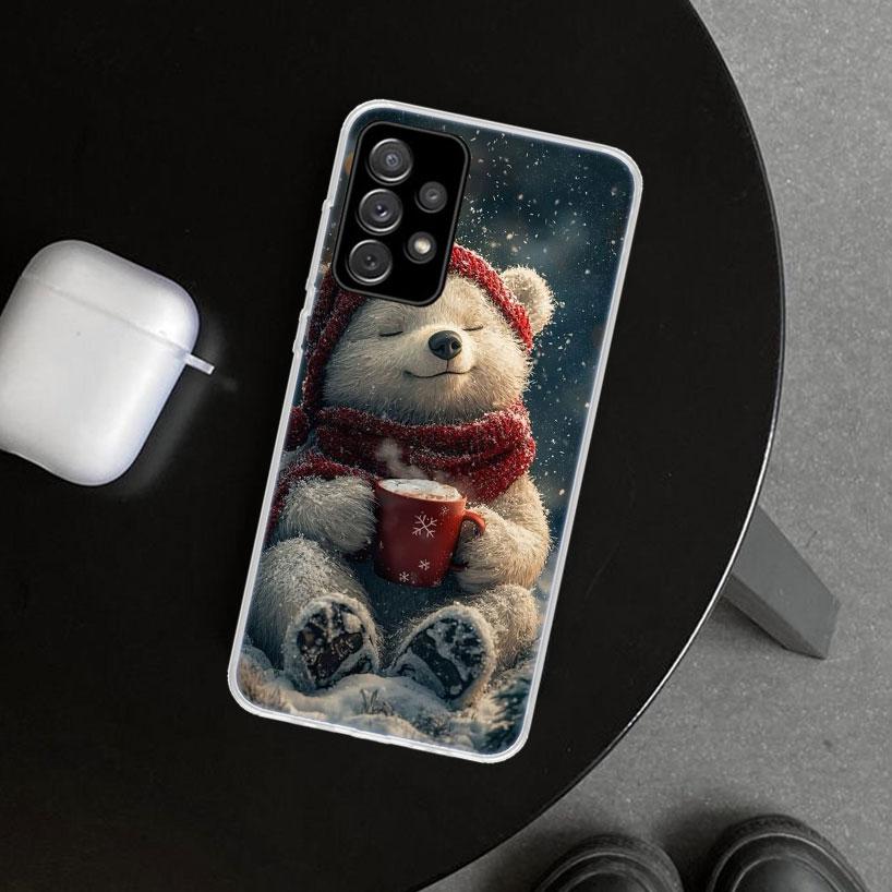 Animal Brown Cute Bear Phone Case Cover for Samsung Galaxy A12 A22 A32 A52 A72 A02S A51 A50S A31 A20S A10S Note 20 Ultra 10 Plus