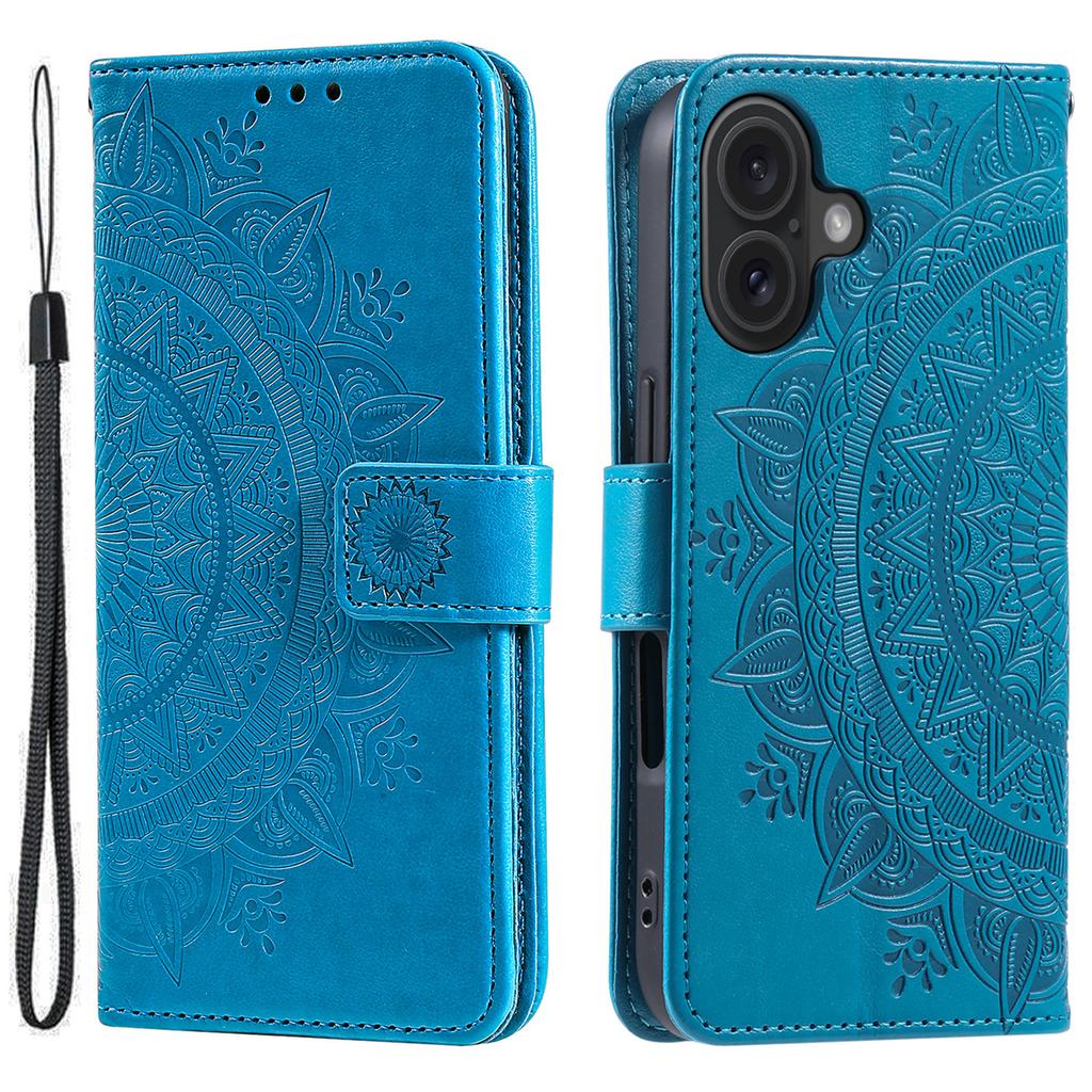 For iPhone 16 Stand Case PU Leather Wallet Phone Cover Totem Imprinted
