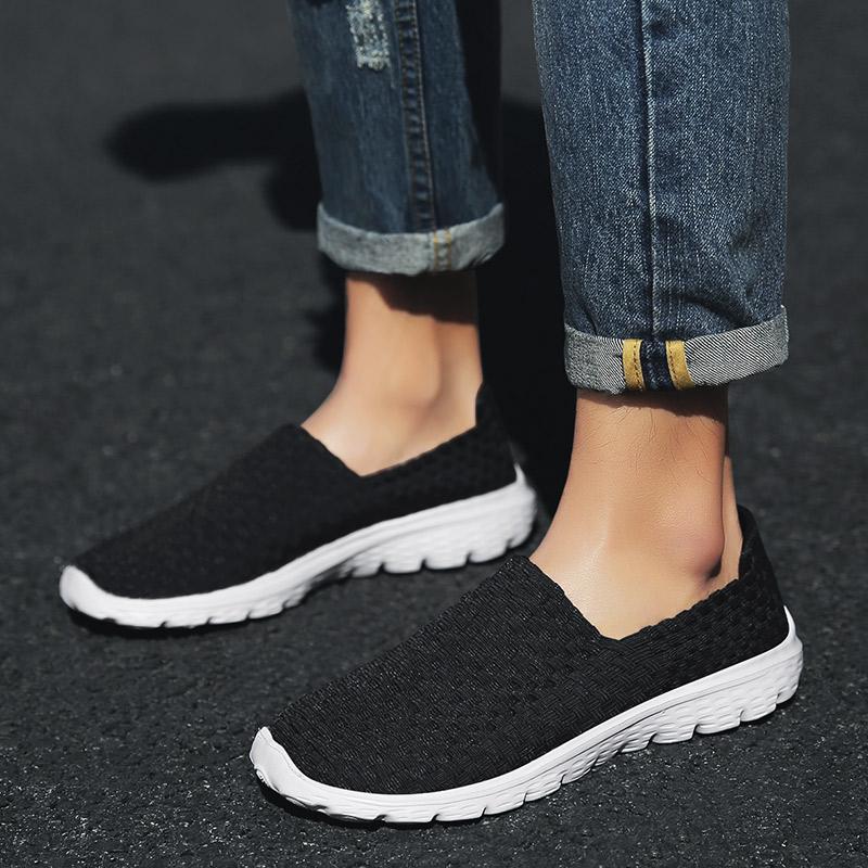 Letní Pánské Tenisky Černý Braid Plážové Měkké Lehké Sportovní Boty Ležérní Tkanina Prodyšné Propíchnuté Slip On Flats Tenisky