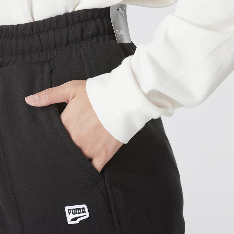 Puma Logo Pattern Elastic Drawstring Casual Cuffed Knit Joggers Women Bottoms Black 629303-01