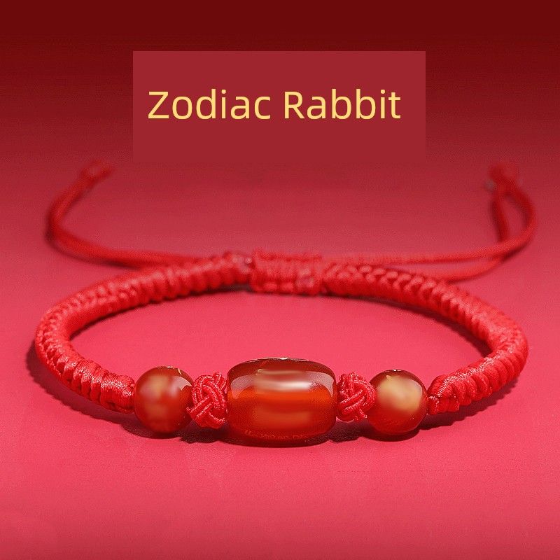 Putuo Mountain This Animal Year Red Rope Bracelet 2025 Snake Dragon Tiger Pig and Monkey Red Woven Agate Beads Carrying Strap Gifts for Men and Women