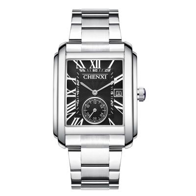 Square Watch 3ATM Waterproof Stainless Steel Roman Alphabet Analog Calendar Quartz Watch Casual Watch Simple Stylish Silver Fashion Accessories Day