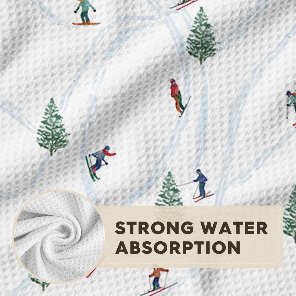 Artoid Mode Xmas Trees Cable Car Ski Winter Bar Kitchen Towels, 12x24 Inch Quick Dry Microfiber Cloth Dish Towels for Kitchen Drying Set of 2