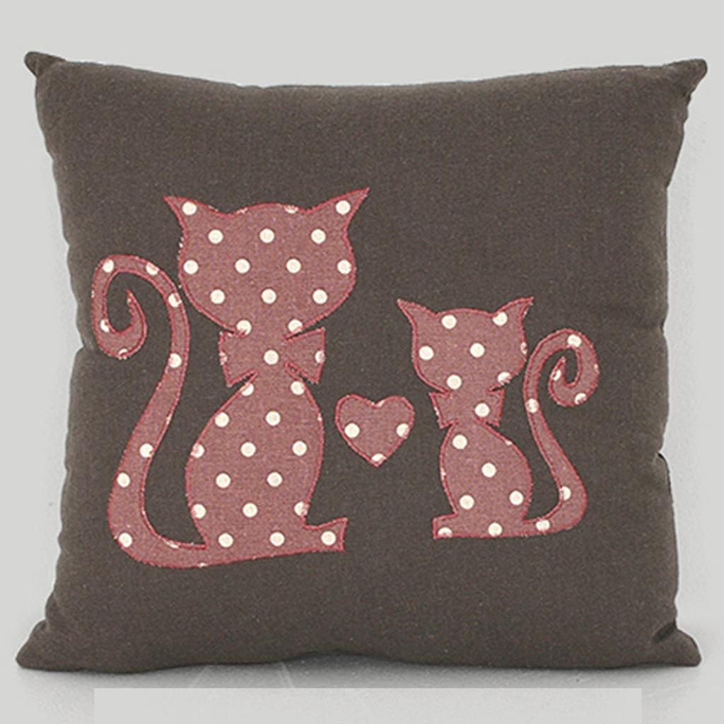 Les Trésors De Lily [R6578] - Designer Cushion 'Cats' Brown Pink - 30x30 Cm