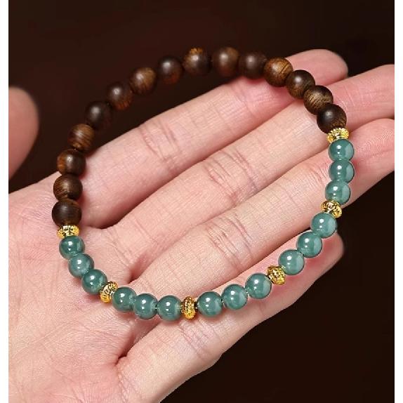 

Qinan agarwood bracelet, semi-water semi-land jadeite, women s blue jade bracelet, double-loop stackable, Wang Fei s style Submersible level·Nha Tr