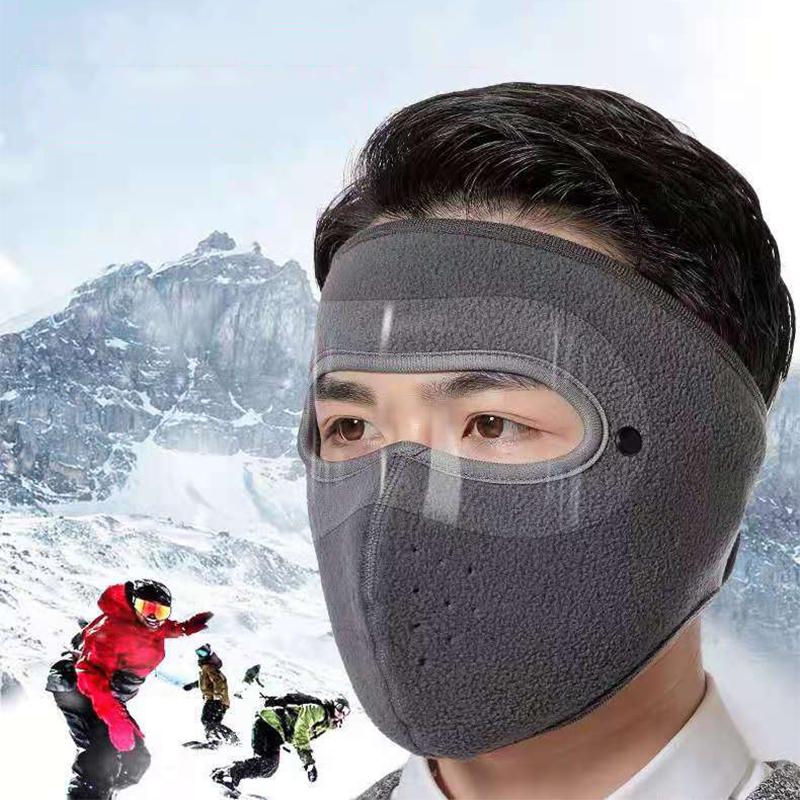 Unisex Windproof Face Warm Mask Winter Cap Ski Breathable Masks Fleece Face Shield Caps with HD Goggles Anti-fog Cycling Cap