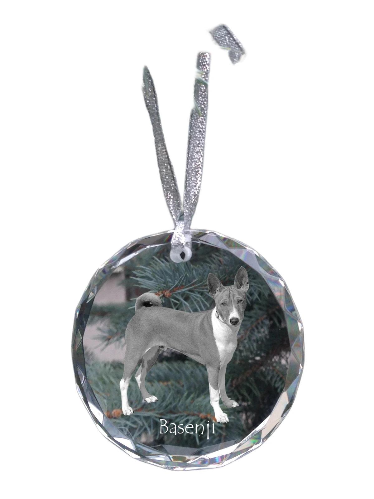 

Basenji, African bush dog, Congo dog - crystal bauble with a photo, dog photo in crystal, personalized Christmas tree ornament by Art-Dog brand прозорий