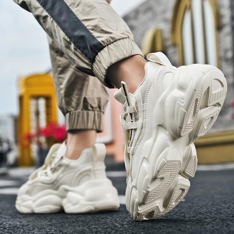 

Толстоподошвенные увеличивающие рост кроссовки для пап и мам, новые весенне-летние кожаные сетчатые универсальные туфли, повседневная спортивная обувь 44 слоновая кость