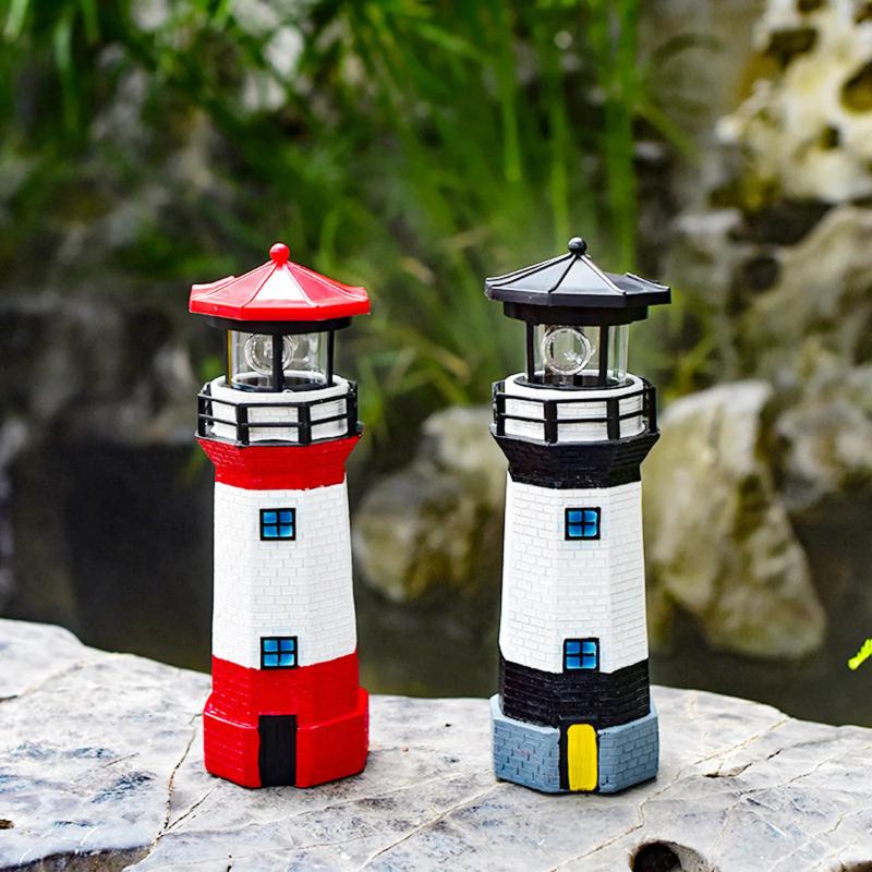 Outdoor Solar Resin Rotating Lighthouse Courtyard Landscape Decoration Light Warning Lighthouse Outdoor Lawn Garden Decoration