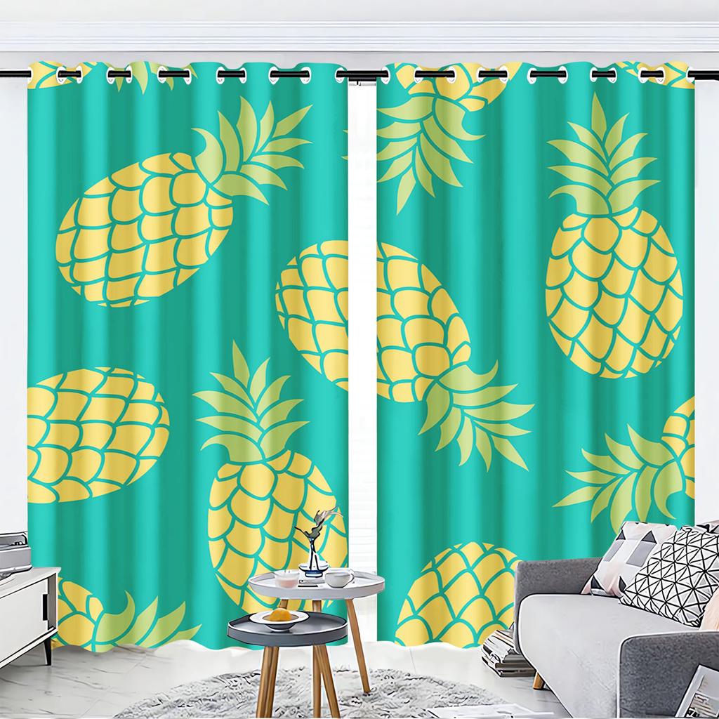 Pineapple Cartoon Cute Fruit Print Home Style Decoration Polyester Window Children Bedroom Living Room Curtain With Darkening Perfect For Great