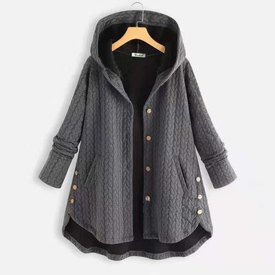 Women's 2026 Irregular Mid-Length Solid Color Hooded Single-Breasted Cotton Coat