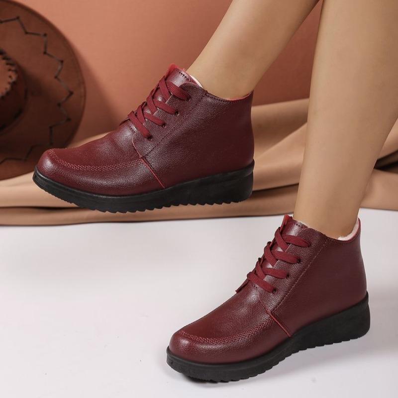

Мода 2025 Горячая Распродажа Обувь Женская На шнуровке Женские Ботинки Мода Круглый Носок Современные Ботинки Женские Зимние Сохраняют Тепло Удобные Ботильоны 35 вино красного