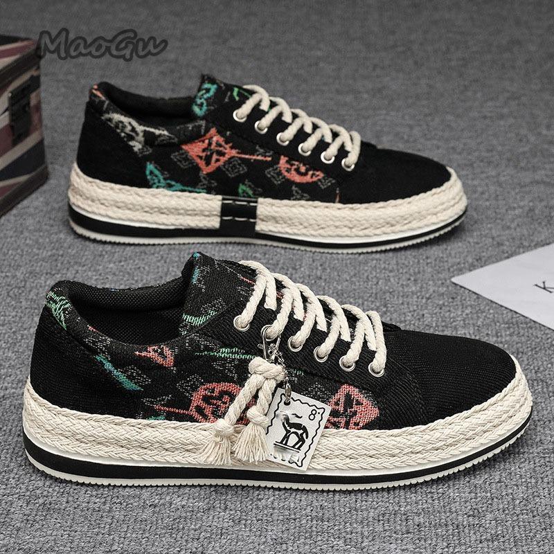 Fashion Comfortable Men's Woven Shoes Canvas Casual Loafers Slip On Tassel Decor Men Soft Sole Outwear Versatile Walking Sneakers 39-44