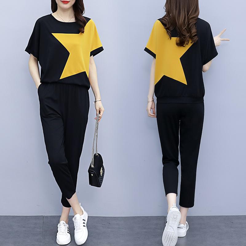 Set of Summer Women's Clothing with Short Sleeves, Stylish and Youthful, Slimming and Reducing The Appearance of Age, Two-piece Set for Women