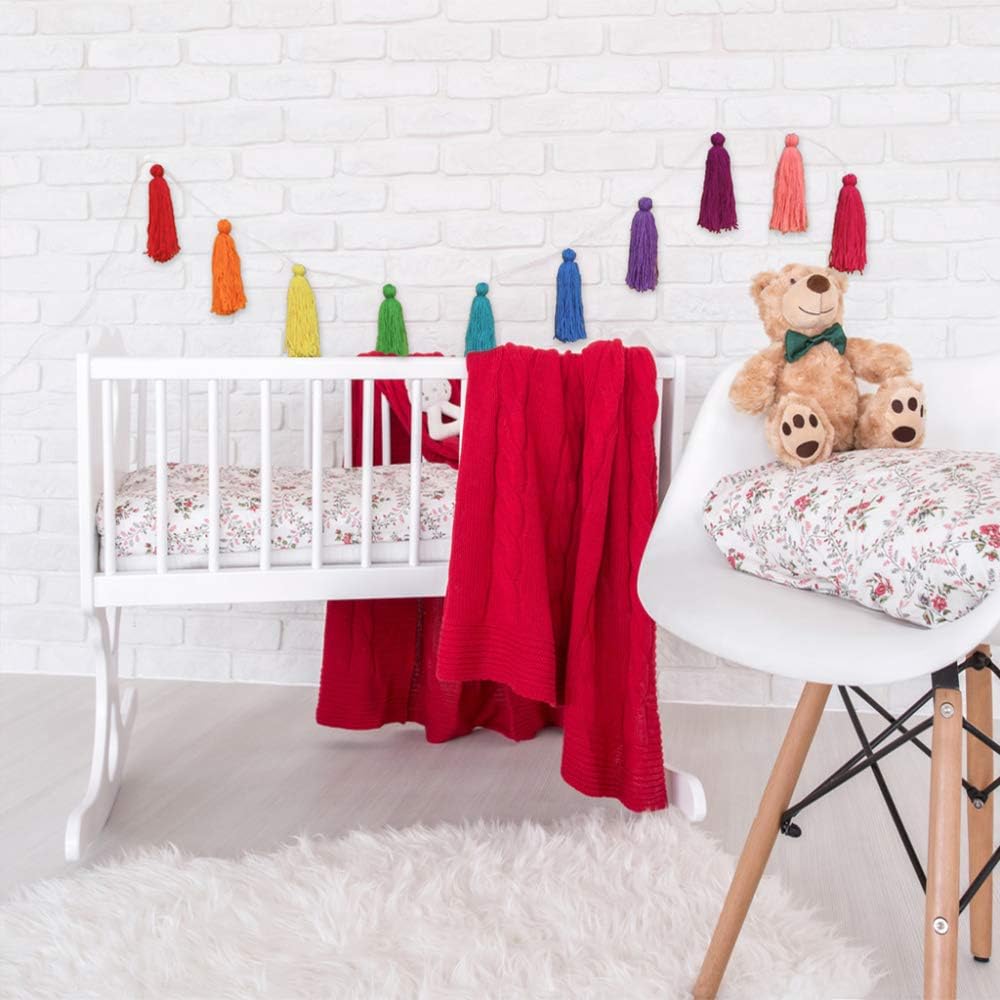 Big Size Tassel Garland H6.3in Polyester yarn Colorful Pom Pom Tassel Banner Decorative Wall Hanging for Home Decoration Wedding Birthday Baby Shower