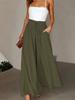 Plus Size Wide Leg Pants Comfortable Slight Stretch FabricElegant Solid Color Design Po    cket DetailsDrawstring Elastic Wai