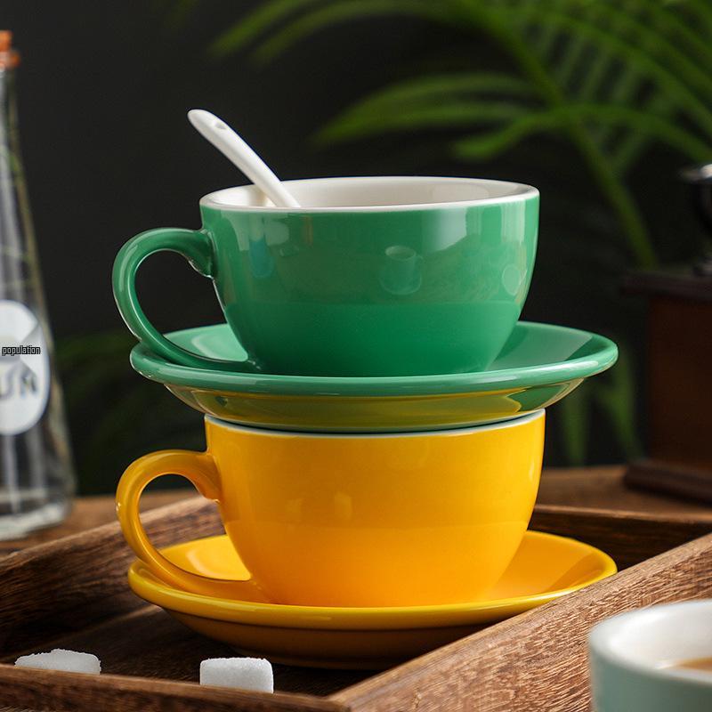300ml Großes Keramik Cappuccino & Latte Kaffeetassenset - Eierblumen-Design