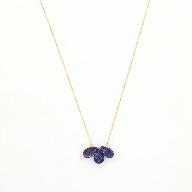 1pc Three Natural Stones Droplet Shaped Pendant Necklace for Women Stainless Steel Gilded Chain Fashion Handmade Choker