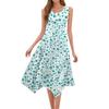 Lässiges, modisches Damen-Midikleid mit Rundhalsausschnitt, ärmellos, Blumendruck, unregelmäßiger Saum