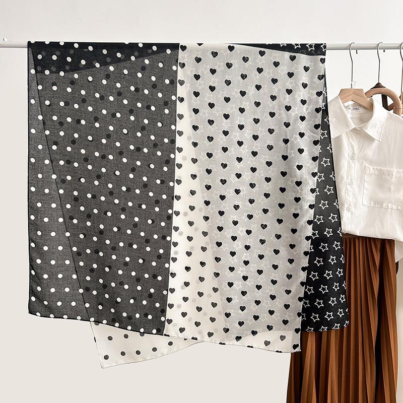 Creative Design Polka Dot Five-pointed Star High-value Color Matching Silk Scarf Cotton and Linen Scarf Women's Spring and Autumn Decorative Shawl