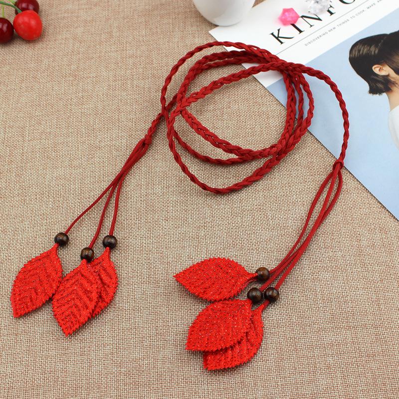 Women'S Decorative Thin Belt, Spring And Summer Women'S Woven Lanyard, Leaf Sequined Belt, Waist Chain Five Colors