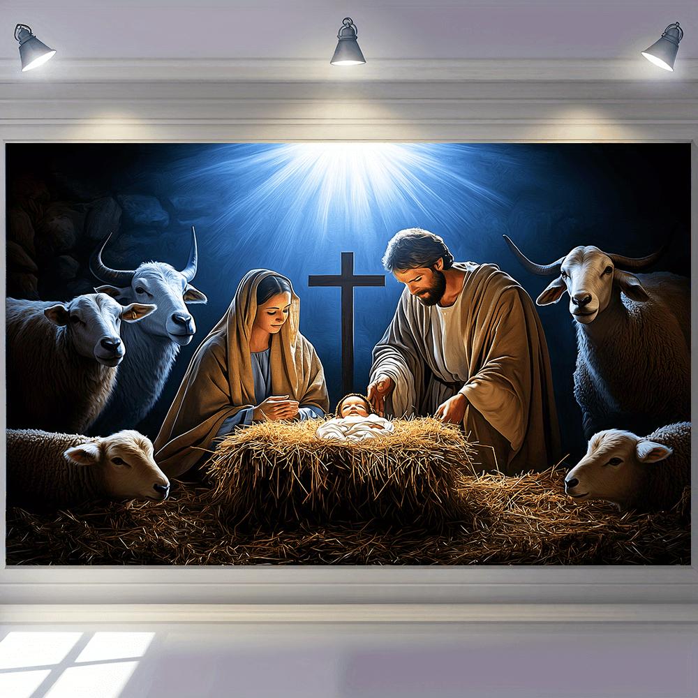 Jesus Nativity Tapestry Wall Hanging Baby Jesus Mary Joseph Manger Scene Religious Christmas Decor For Living Room Bedroom Home