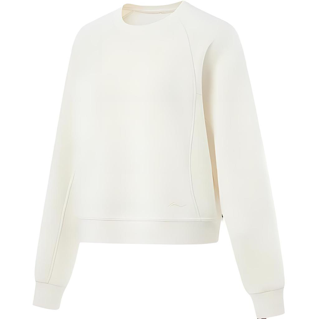 Li Ning Solid Color Round Neck Pullover Long Sleeve Sweatshirt Women sweatshirt Cream-Yellow AWDU144-1