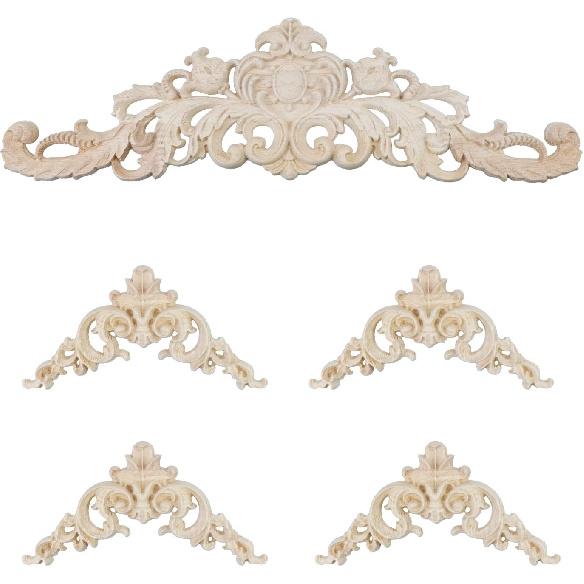 Wealrit 5 PCS Wood Carved Appliques Unpainted Wooden Decorative Onlays Furniture Corner/Center Decals for Door Wall Ceiling Cabinet Dresser(3.9" x