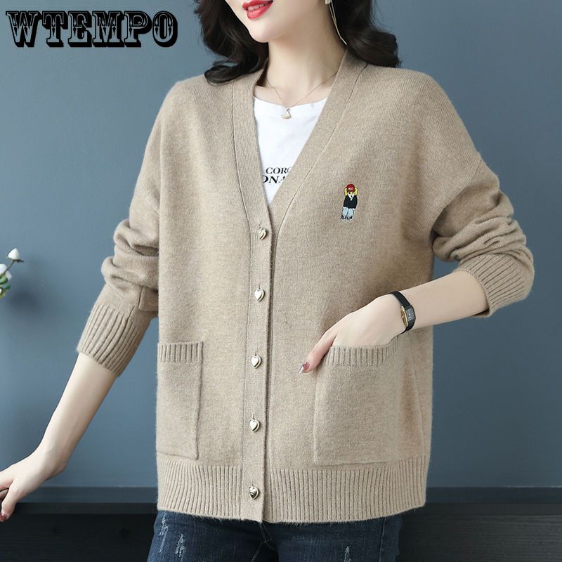 Female Middle Aged Mom Loose Large Size Outer Sweater Knitted Cardigan Coat Women's Autumn and Winter Clothes