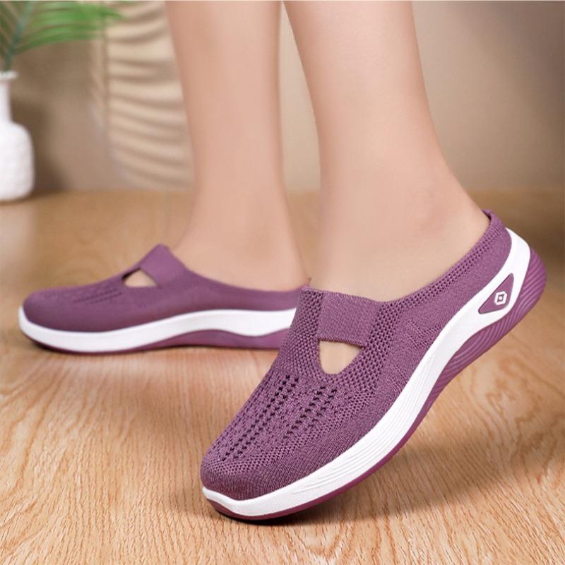 Women's Baotou Half Slipper Summer Breathable Mesh Shoes Hollow Out Casual Shoes Lightweight Walking Flats Women Slip-On Loafers
