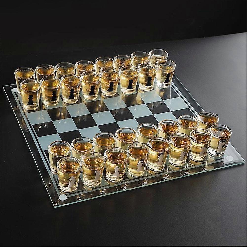 Clear Shot Glass Chess Set, Glass Chess Board 32X Cups Pieces, Drinking Sho