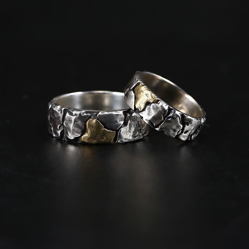 Adjustable Open Ring Men Women Vintage Cracked Texture Geometric Design Plated Unisex Statement Jewelry