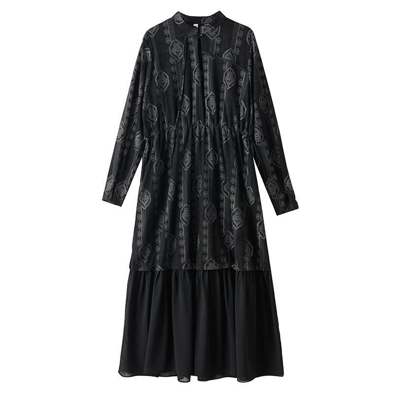 Long sleeve plus size black vintage floral new in dresses for women spring autumn casual loose dress