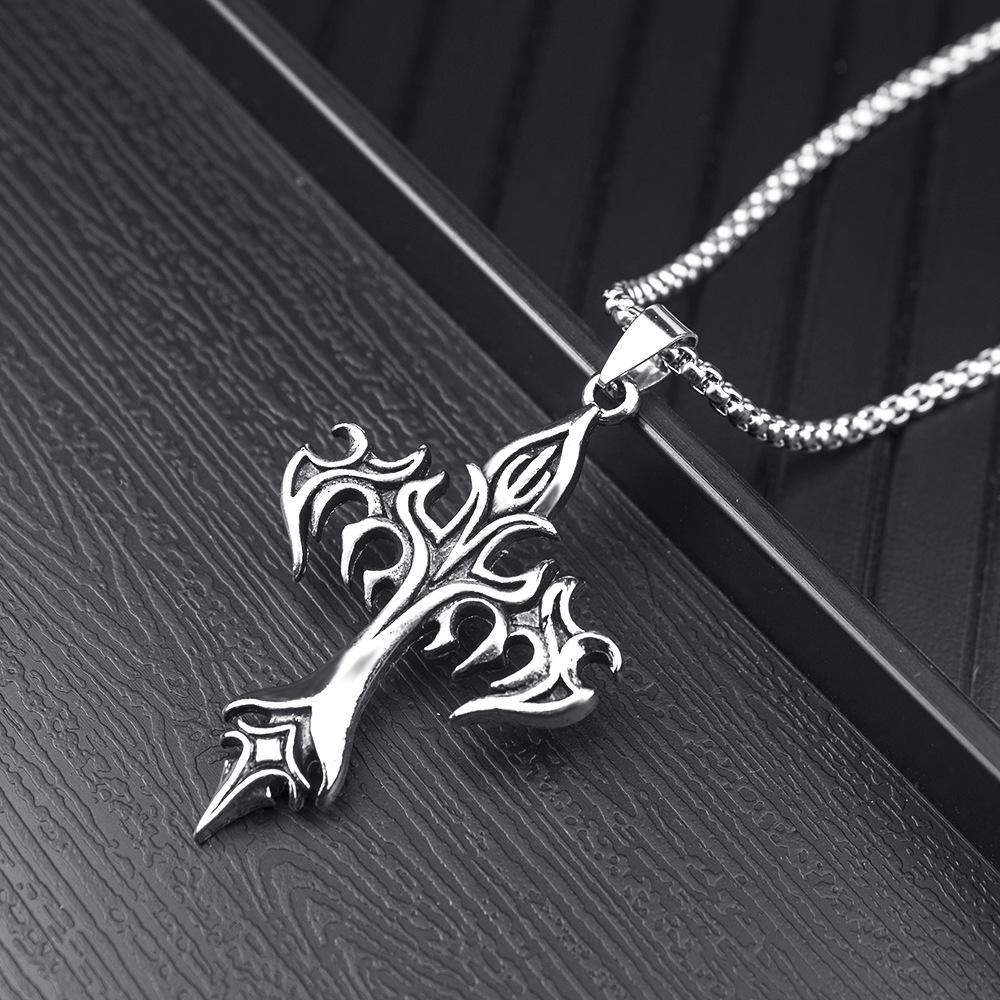 Fashion Vintage Flame Cross Pendant Necklace For Women Men Long Chain Punk Goth Trendy Accessories Choker Gothic Jewelry