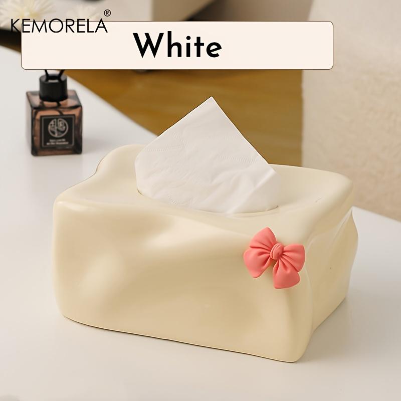 

1PCS Ceramic Tissue Box Holder Cute Bow Design Desktop Organizer Creative Home Kitchen Tissue Box Suitable for Living Room белый