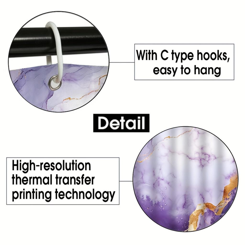 4Pcs Bathroom Shower Curtain Set Purple Golden Pattern Bathroom Curtain With 12 Hooks Non Slip Rugs Toilet Cover Mat Bathroom Partition