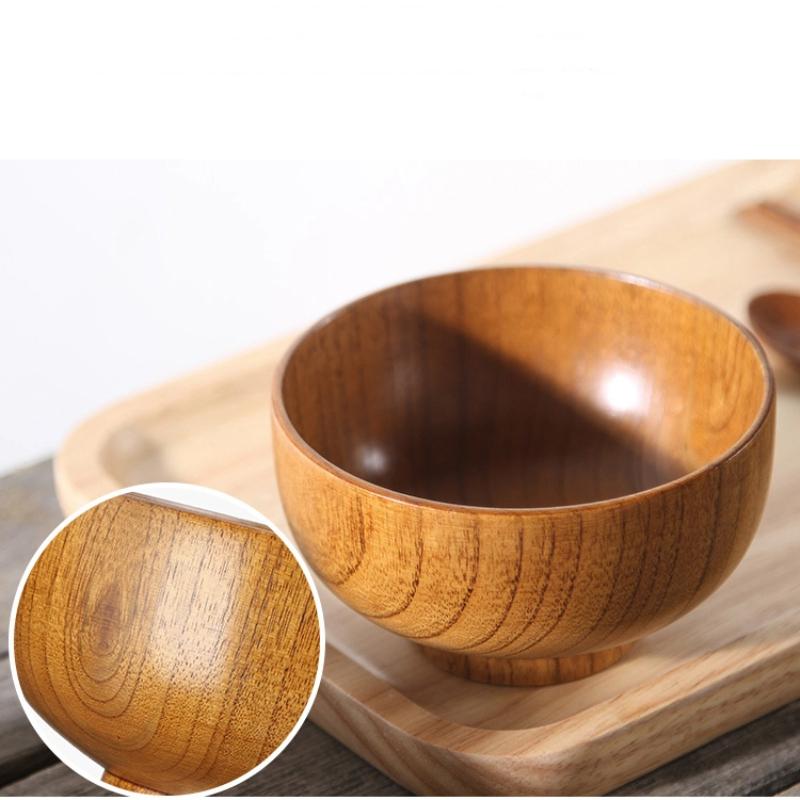 Japanese Wooden Rice Noodle Soup Bowl – Solid Jujube Wood Salad Bowl for Kids & Adults