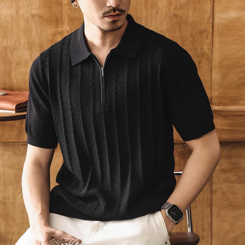 Jie Lei Nuo Men's Premium Jacquard Half-Zip Knit Polo Shirt