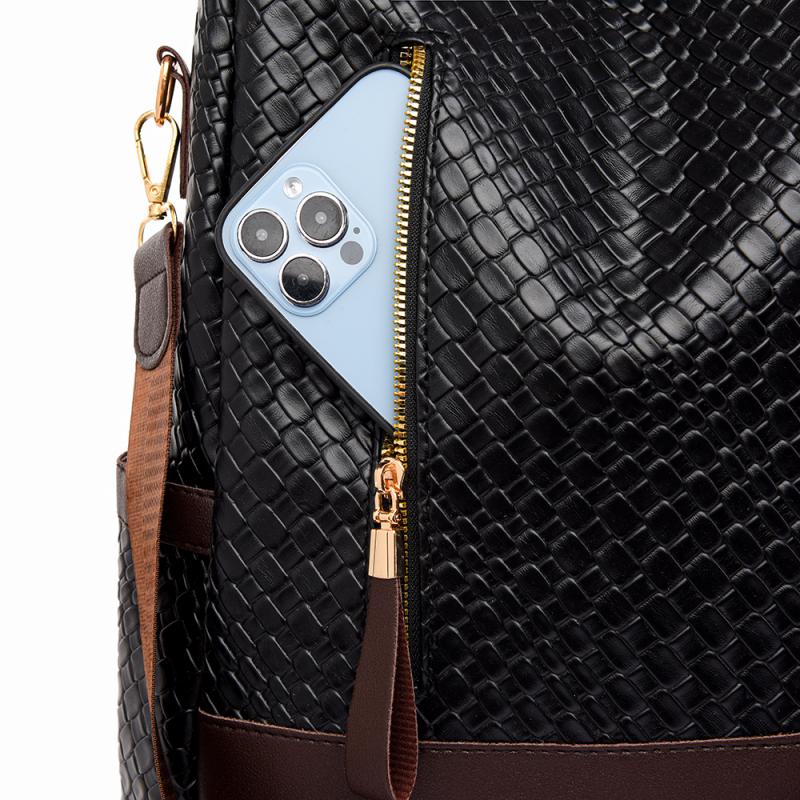 Мягкий кожаный тканый рюкзак Женский противоугонный рюкзак большой вместимости коричневый — фото 21